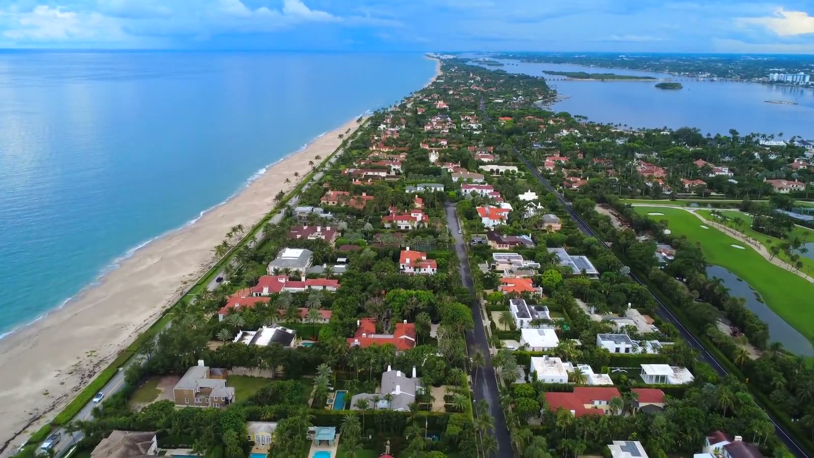 Aerial view of Palm Beach coastline and residential neighborhoods