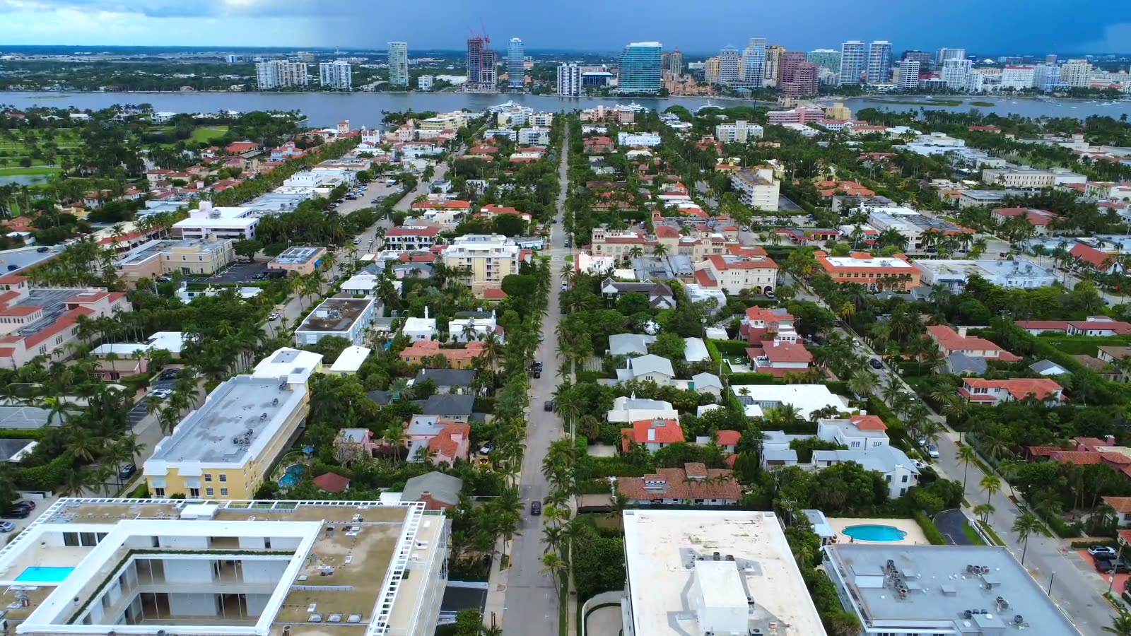 Aerial view of West Palm Beach cityscape and coastal neighborhoods