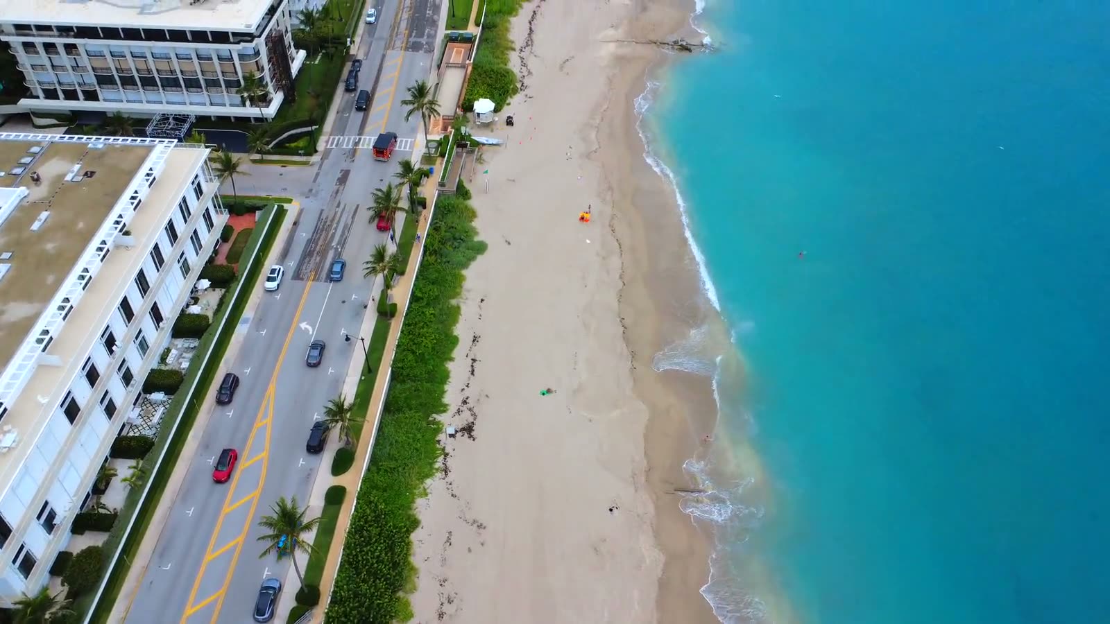 Aerial view of West Palm Beach shoreline and oceanfront road
